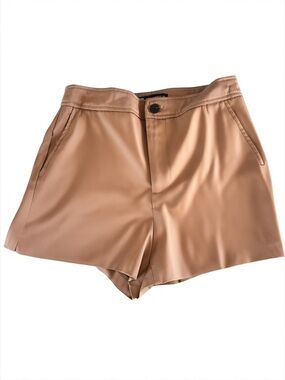Zara Camel Faux Leather High Waist Shorts XS
